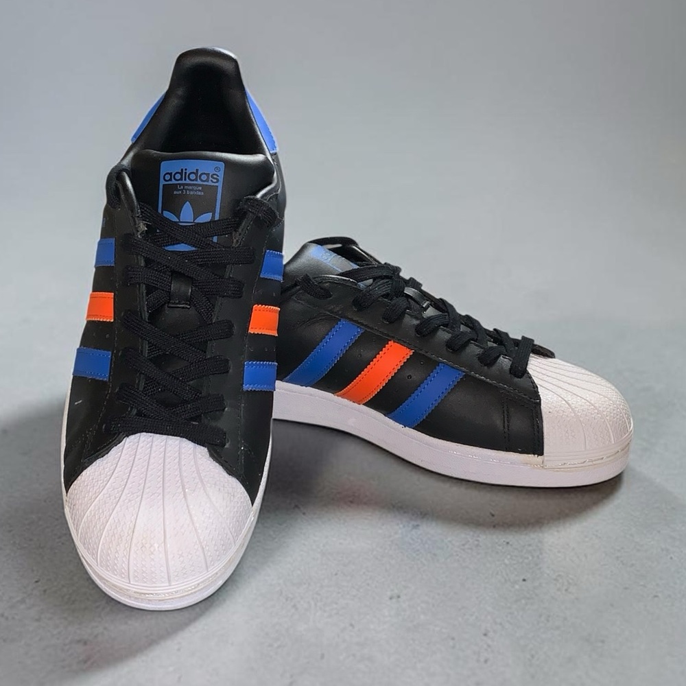 Adidas Superstar Black Blue Orange Shell Toe Sneakers Men’s Size 9.5 BB2245